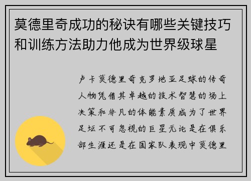 莫德里奇成功的秘诀有哪些关键技巧和训练方法助力他成为世界级球星 莫德里奇成功的秘诀有哪些关键技巧和训练方法助力他成为世界级球星